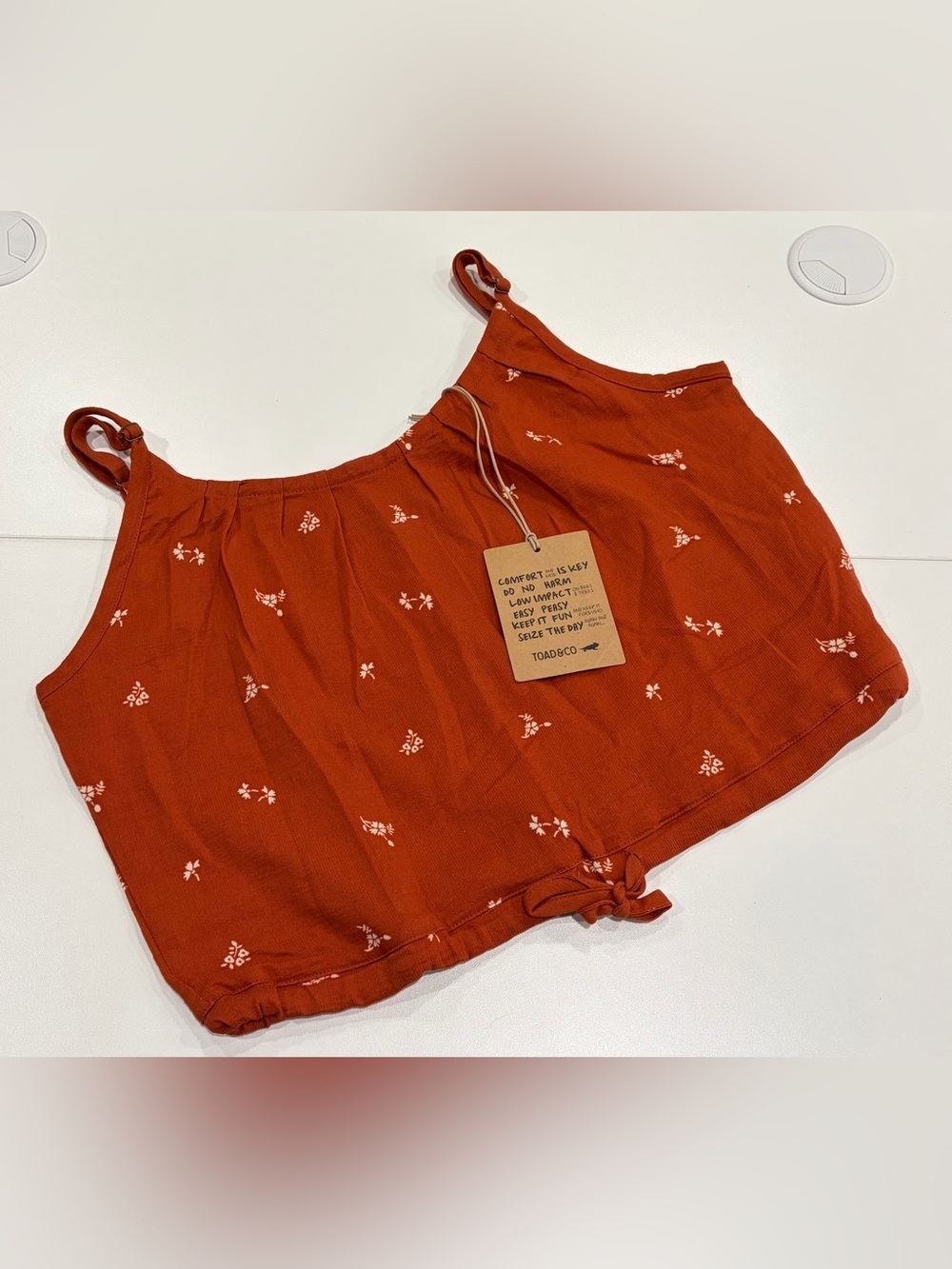 Toad&Co Women's Medium Manzana Tank Rust Pattern NWT Crop Organic Cotton No Iron